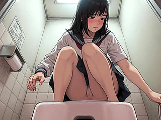 Japanese female student urinating in the restroom