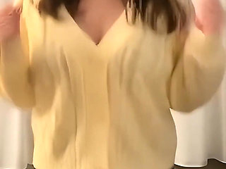My 55f lesbian roommate got a surprise video of me bouncing my big tits in many sweaters then fucking myself hard for her