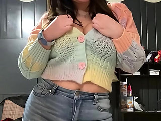 I grabbed my big tits and played with them in many sweaters for my 63f lesbian roommate I wanted to scissor lick and 69 her