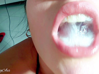 my stepdaughter swallows my entire cock down her throat and drinks all my cum 2-2