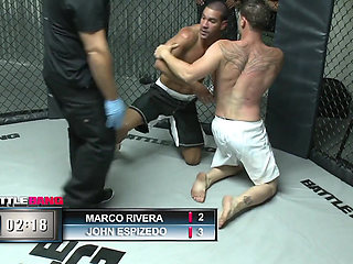 Ebony babe enjoys pleasuring guy's cock in the ring