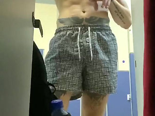 In the Locker Room, All Wet After a Workout, Was Excited by the Guys Passing by