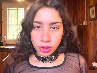 Horny Latina in sheer top - soft BDSM self spanking