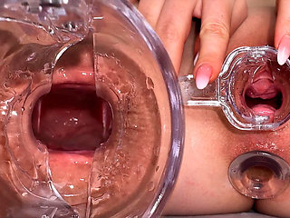 Look inside my tight asshole. Anal speculum. Opened holes orgasm