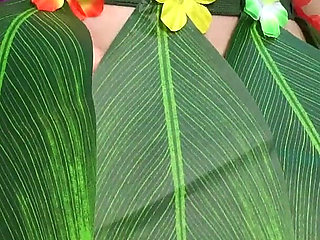 My Stepsister Performs Hawaiian Dance in a Green Hawaiian Cosplay Costume Then Masturbates and Shows What's Under