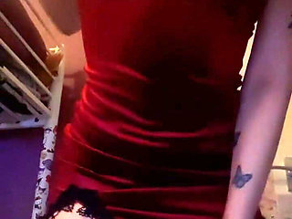 Magic Wand Squirting in Red Dress