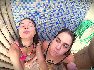 Outdoor Shower FFM, Two Mouths and a Golden Shower