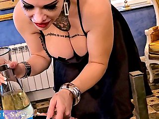 Miss Alessa Milano uses two bottles of golden shower on her toilet sub