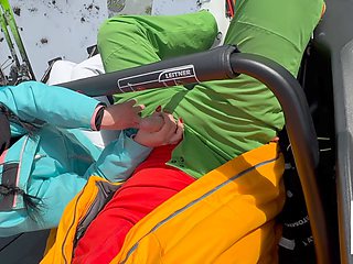 Risky outdoor action on the ski slope with a perfect bod brunette