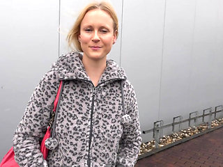 German blonde fucks in the cloakroom