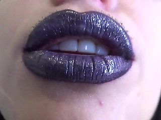 Purple glossy lips! Kissing and duck face fetishes!!