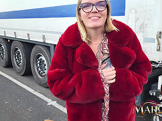 Exhib Parking Hgv: Routier Spots Me and Fucks Me Like a Bitch in the Cab of His Truck