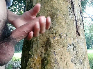 Big Cock Cumshot on Tree