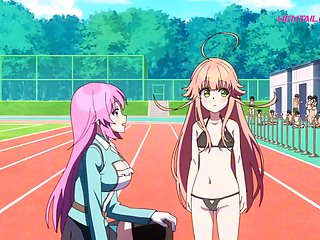 Cutie straddles cock on track as crowd cheers sweaty handjob