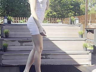 yoga in short dress outdoor