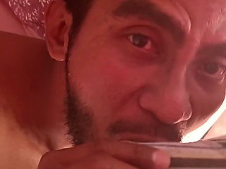 Worshipping Bodybuilder, Sitting and Cumming on Him