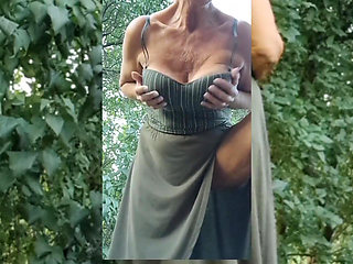 Mature Granny Cums Outdoors