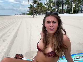 Selina Bentz Gets Filled on the Beach - Brunette with Tan Lines Takes Big White Cock Doggystyle & Cowgirl for a Creampie