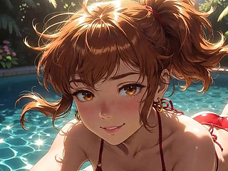 AI Girl Sensually on the Pool - Studio Ghibli Style