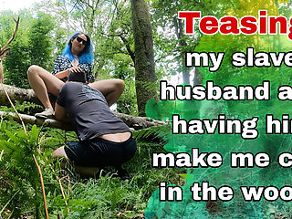 Training Zero Femdom Pussy Licking Slave in the Woods! Outdoor Public Orgasm Real Homemade Amateur Wife MILF FLR Flashing Sub