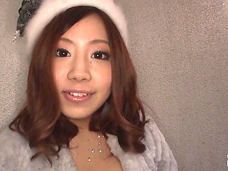 Pretty Japanese teen gets cum in mouth after sucking a big cock outdoor POV