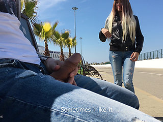 Girl Was Surprised to See Guy Jerking off Dick in the Park and Help Him Cum