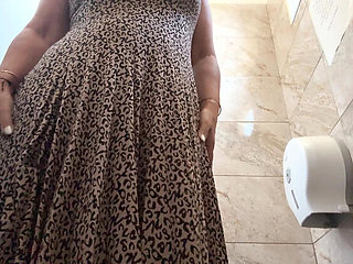 Horny MILF Step Mommy Rubs Her Wet Pussy in Office Public Restroom