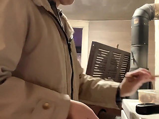 Cooking Food at Kitchen Then Pussy Cant Wait Go to Piss
