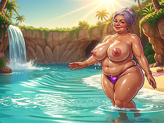 Topless Chubby Matures at Beach