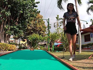 Asian amateur babe flaunts her mini in nature's playground