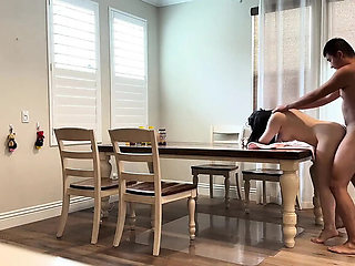 Fucking My Buddy's Wife on the Dining Table While He's Out of Town - Asian MILF Brunette Loud Moaning