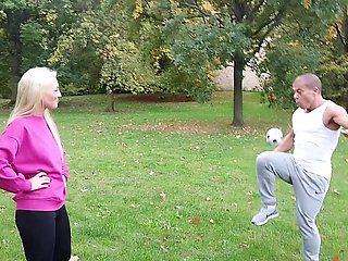 Two blondes and dan in outdoor action with Lovita Fate