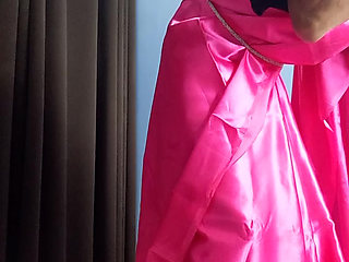 Gorgeous satin pink saree and satin peticot