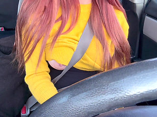 Italian Big Tits MILF Flashing Her Juicy Boobs While Driving Around Horny Af