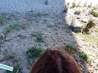 Public Blowjob on Beach Mouth Creampie