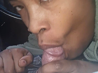Petite Ebony Teen Blowjob in Car