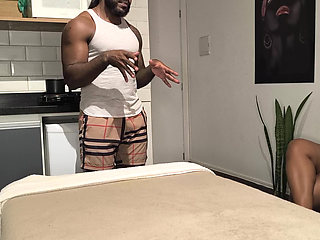 Gentle cuckold gave a massage with BBC to bbw wife Ebony tattooed slut