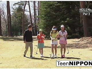 Teen girls strip down for a game of golf