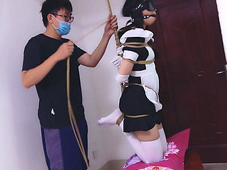 Whh02 - a Chinese Girl Wearing White Stockings and Blindfolded, Bound by Ropes Vibrates to Orgasm