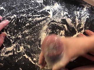 Cooking Dick for Dinner. Part 1-3. Jerking off and Breading a Penis in Flour.