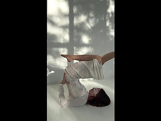 stretching goddess in transparent dress without panties