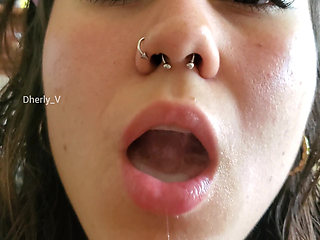 Close-up Playing with My Tongue and Wet Mouth on His Cock