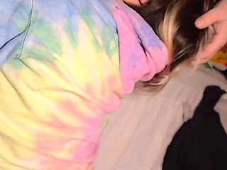 Housewife Gagging on Cock Upside Down, Sucking at the Edge of the Bed, & Hot Cum on Tongue!
