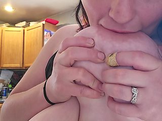 Sucking on My Big Natural Tits