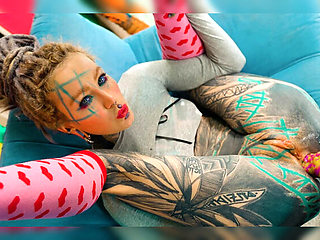 Skinny Teen Anal Fingering and Toy Play: Tattooed Girl's Pleasure