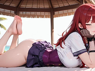 Tropical Beach Gazebo Redhead Sailor Uniform Beauty Seduction Blowjob to Doggy Massive Creamy Ass Finish