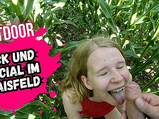 Skinny German Teen Blowjob & Facial in Cornfield - Bikergirl_97