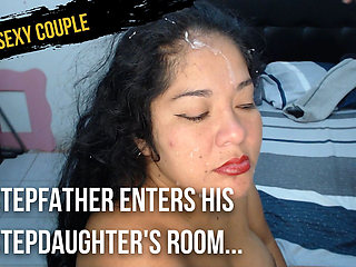 Stepfather enters his stepdaughter's room puts his cock in her mouth and fills her face with cum, then makes her swallow