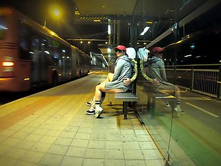 Really Risky Sex at a Bus Stop with a Young Stepsis That Ends with an Orgasm and a Cumshot