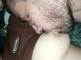 My husband gets very happy when I let him suck my big natural tits all day long